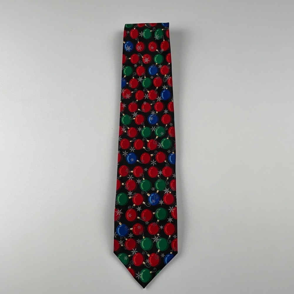 Vintage 90s Yule Tie Greetings Christmas‎ Ornaments Snowflakes Tie China